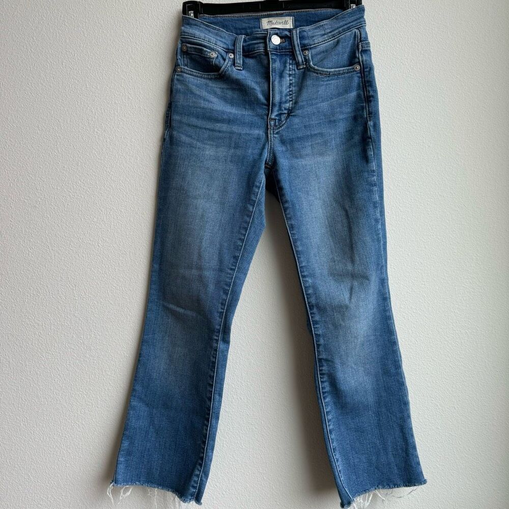 Madewell Cali Demi Boot Jeans Light Solid Wash Raw Flare Hem Size 23